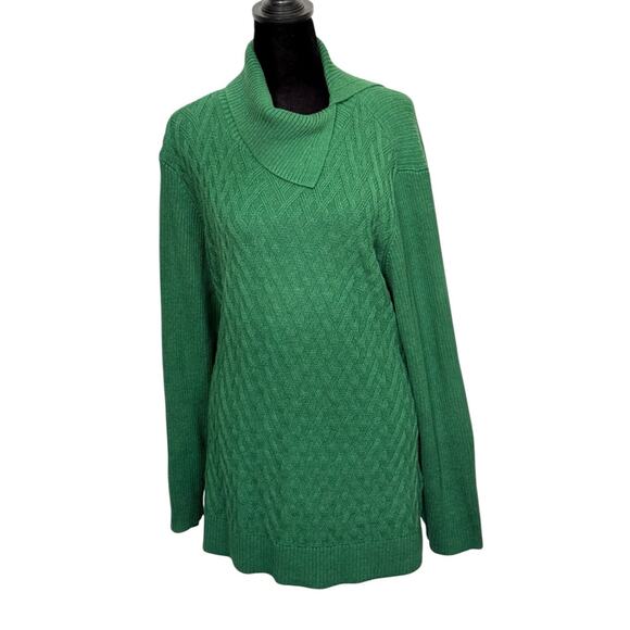 Lands End Womens XXL (20-22) Green Split Turtleneck Sweater 2XL Winter Cozy core - Picture 1 of 11